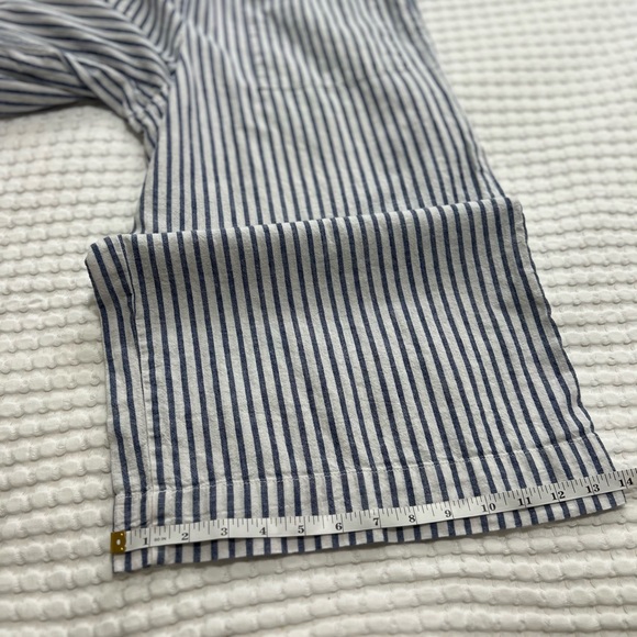 BeachLunchLounge Womens Lennon White Blue Linen-Blend Striped V-Neck Jumpsuit - Picture 11 of 13